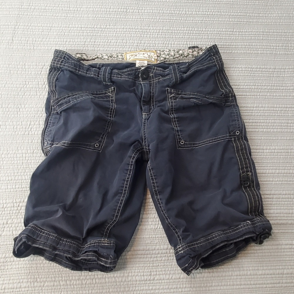 Aventura Cargo Shorts Womens 4 Navy Blue Organic Cotton Contrast Stitch Utility